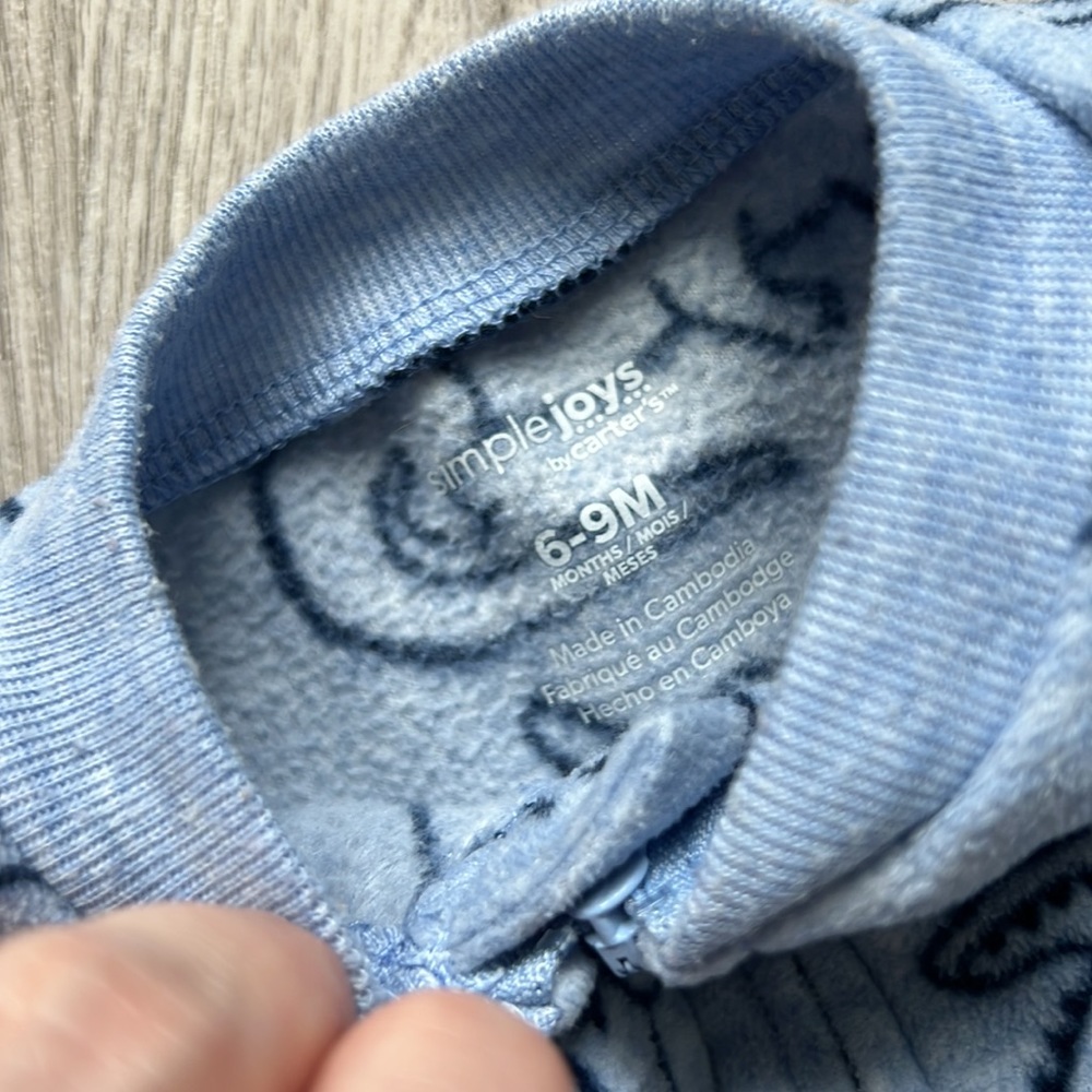 Carters 2 way zip 6-9 M fleece footed sleeper alligator print navy blue - Picture 3 of 3